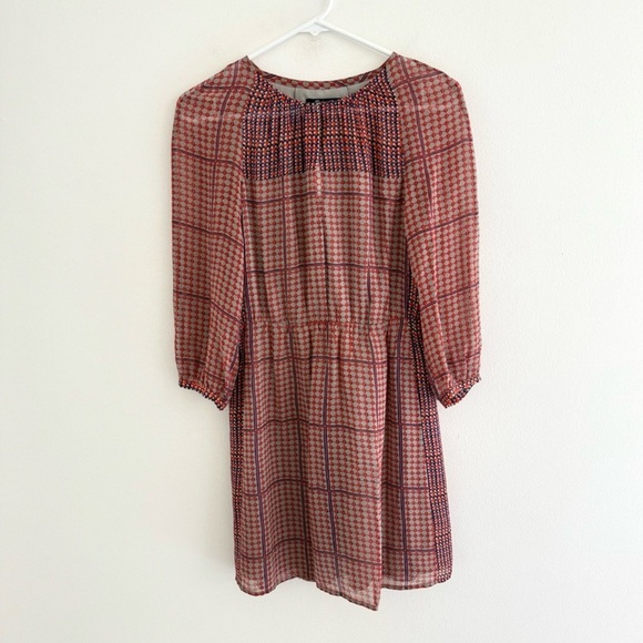Madewell Retrogrid 100% Silk Long Sleeve Mini Dress 0 - Picture 2 of 6